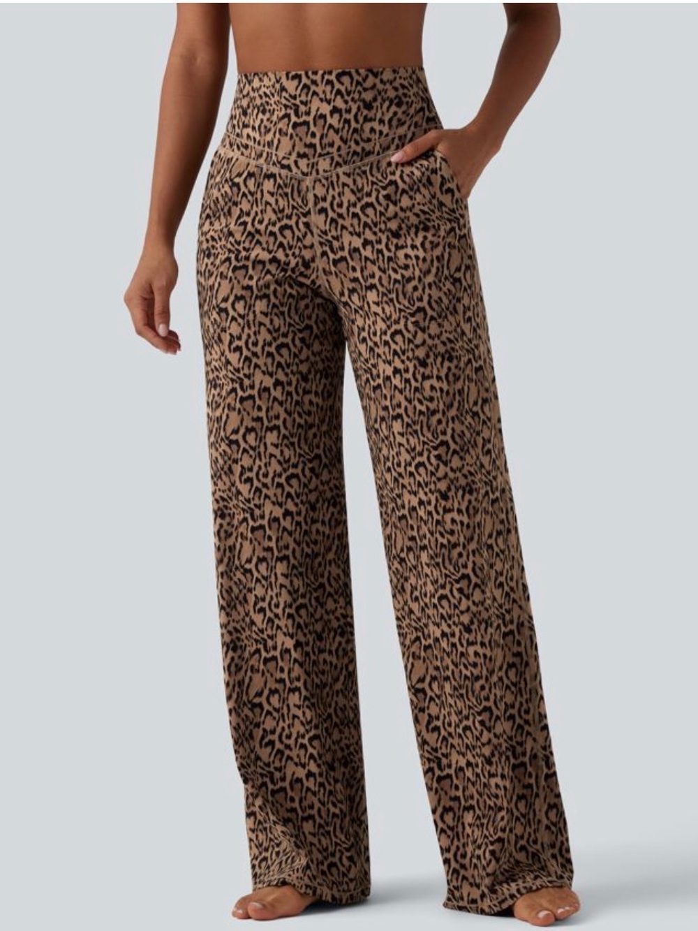 HALARA Leopard Print Wide-Leg Pants in Tan and Black